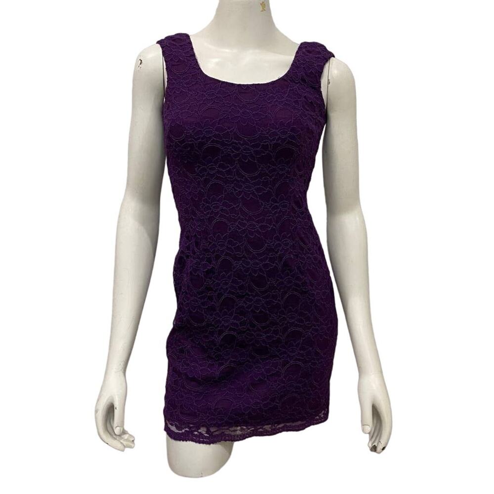 AQUA DRESSES Purple Lace Fitted Double Scoop Neck Mini Dress Size 0